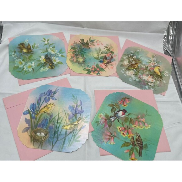 5 VINTAGE QUALITY CREST BEAUTIFUL BIRDS SCENES GREETING CARDS UNUSED ENVLEOPES - Picture 13 of 13
